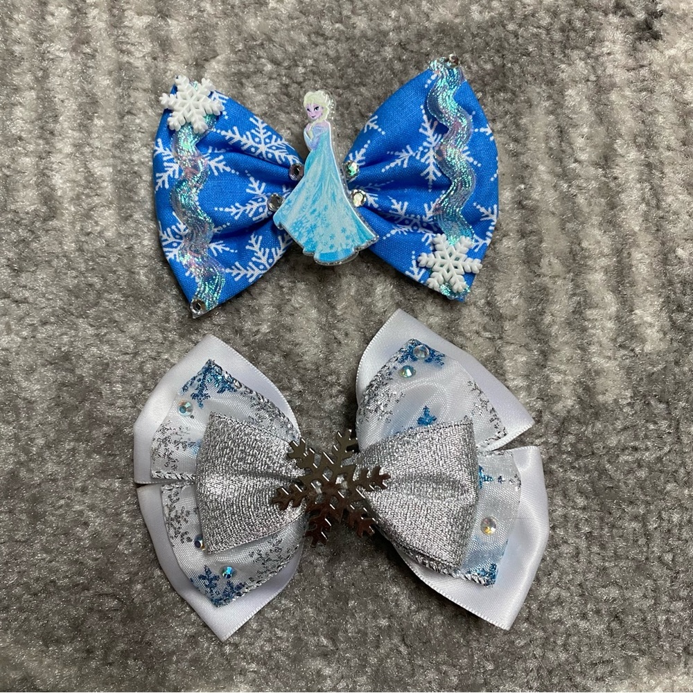 Disney Winter Snow Princess Elsa Hair Accessory Set of 2 Bows